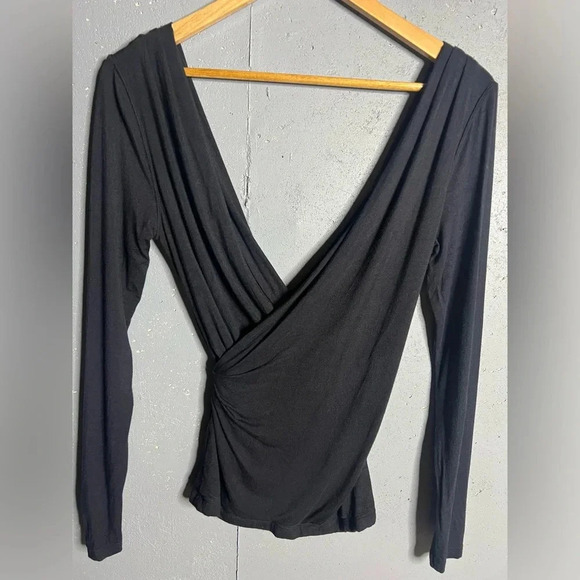 Free People black deep V, faux wrap long sleeve top.  Size XS - Picture 2 of 7